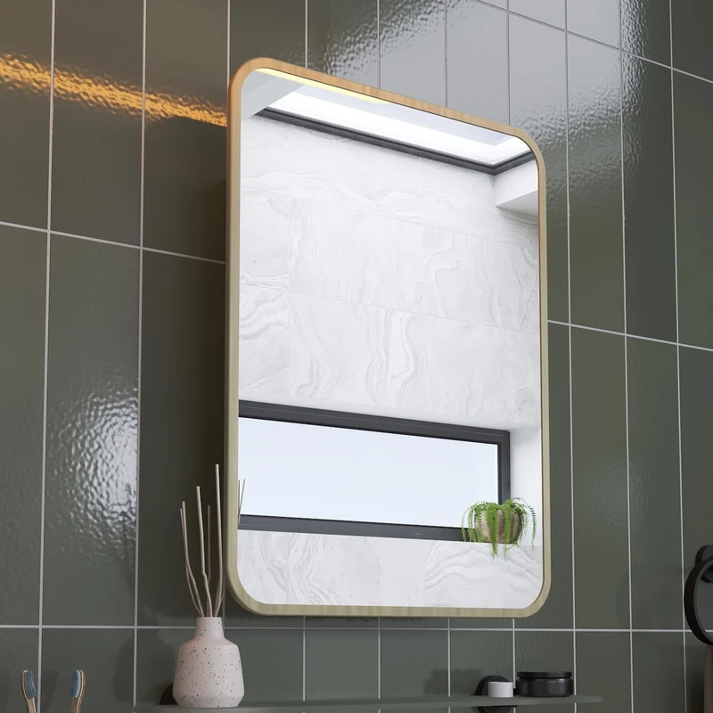 Croydex Bathroom Mirror With Storage - Stainless Steel Carcass with Gold Effect Metal Frame Mirror Door, Magnetic Latch, Fully Assembled (60 x 45cm)