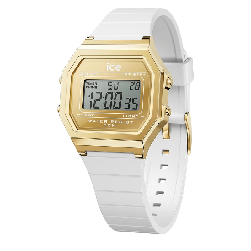 ICE-WATCH - ICE Digit Retro Metal Gold Mirror White - Women's Wristwatch with Silicon Strap - 022733 (Small)