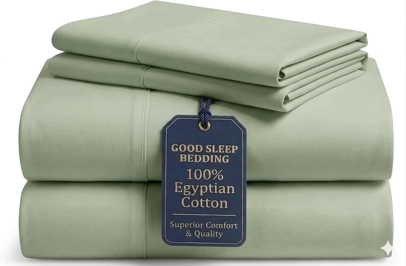 Good Sleep Bedding Sage Full Size Bed Set 4 Pc - 1000 TC Egyptian Cotton Sheets, Soft Comfy Double Bed Set, 16 Inch Deep Pocket - 1 Fitted Sheet, 1 Flat Sheet & 2 Pillow Cases