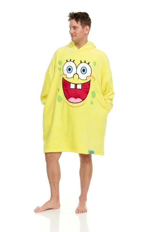 COCO BRANDS Wearable Blanket Hoodie - Spongebob Squarepants Patrick Oversized Sherpa Fleece Blanket Hoodies for Women and Men, Yellow/Big Face Cosplay Suit, One size