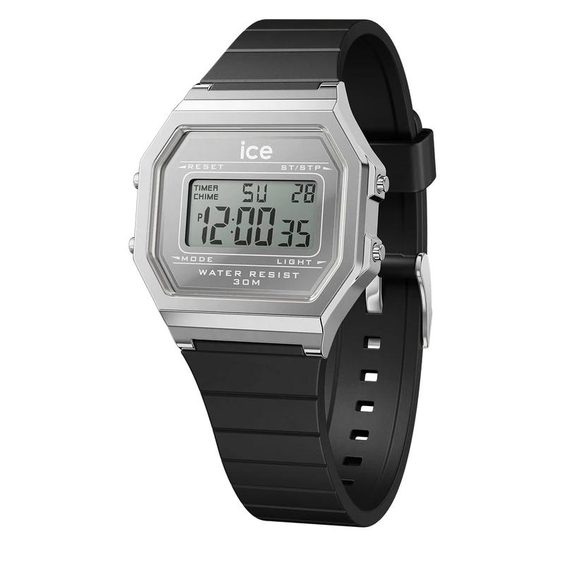 ICE-WATCH - ICE Digit Retro Metal Silver Mirror Black - Women's Wristwatch with Silicon Strap - 022735 (Small) - Image 1
