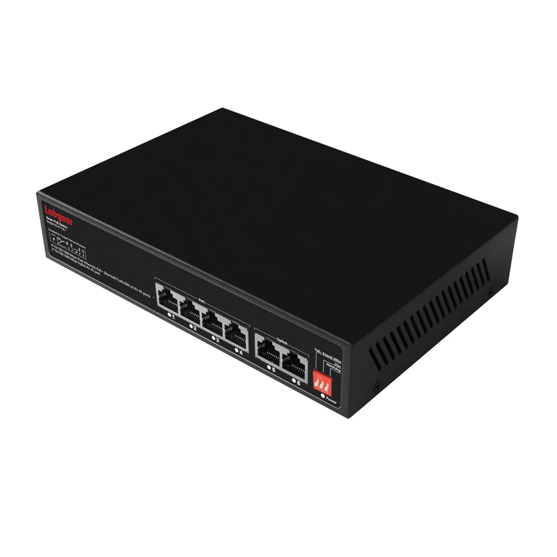 Labgear 4+2 Port Gigabit PoE Network Switch, 300m Range Unmanaged High-Speed Ethernet Splitter Hub with Extended Range, Desktop or Wall Mounted, Durable Metal Housing
