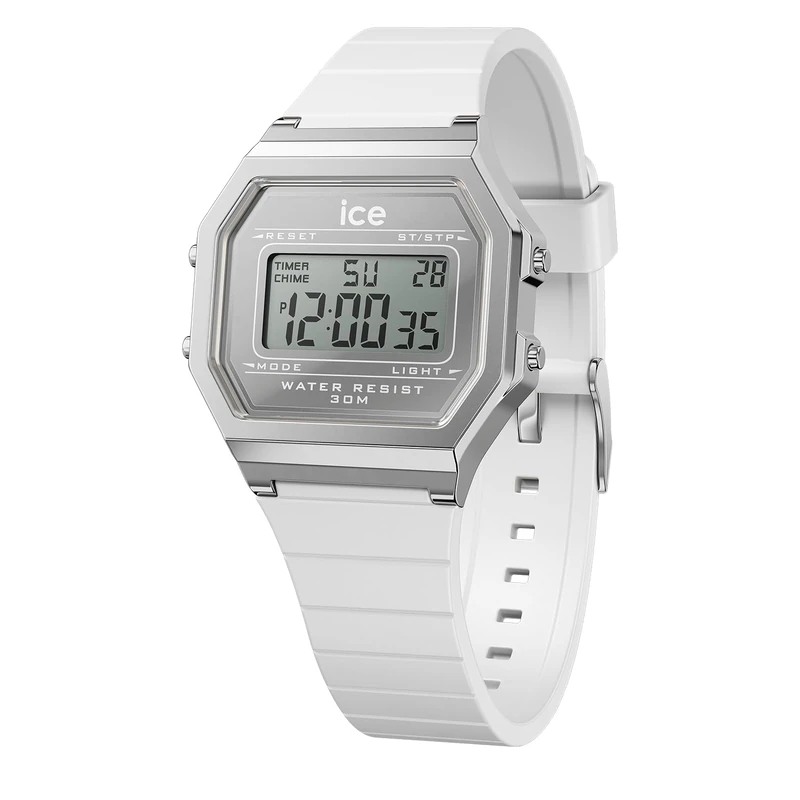 ICE-WATCH - ICE Digit Retro Metal Silver Mirror White - Women's Wristwatch with Silicon Strap - 022734 (Small)