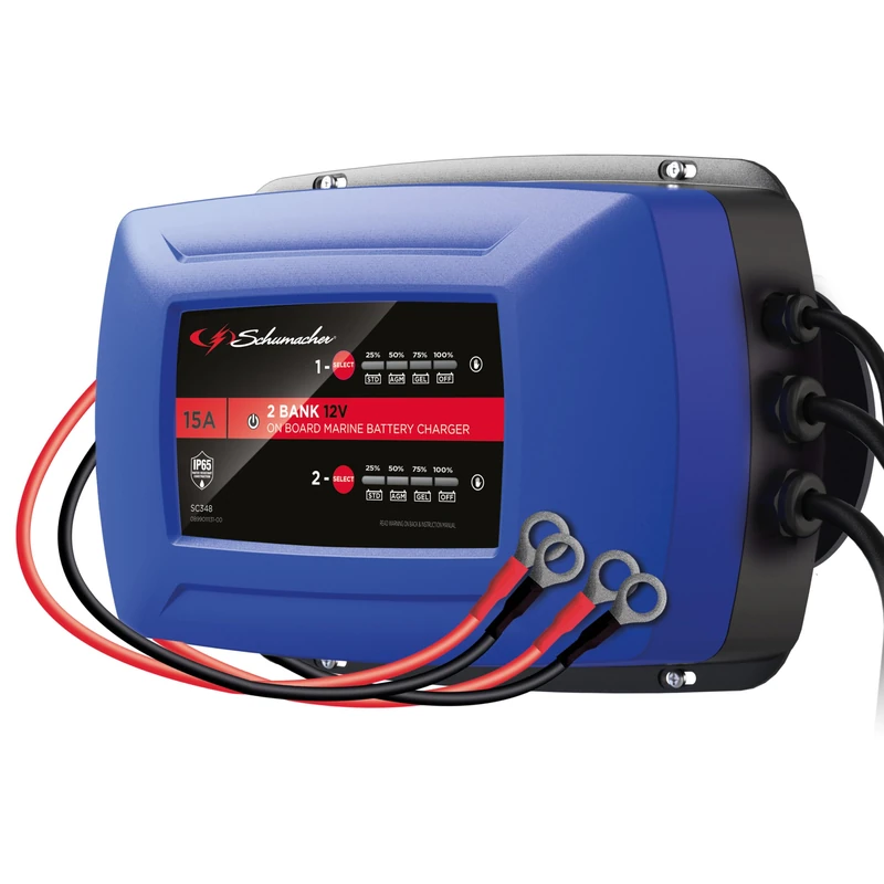 Schumacher SC348-2-Battery Charger 15A 12V - Intelligent Charge Maintenance - Sequential Charging for Standard/AGM/Gel Boat/Van/Camping Batteries