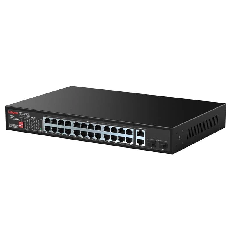 Labgear 24 Port Gigabit PoE Network Switch, 300m Range Unmanaged High-Speed Ethernet Splitter Hub with Extended Range, Desktop or Wall Mounted, Durable Metal Housing