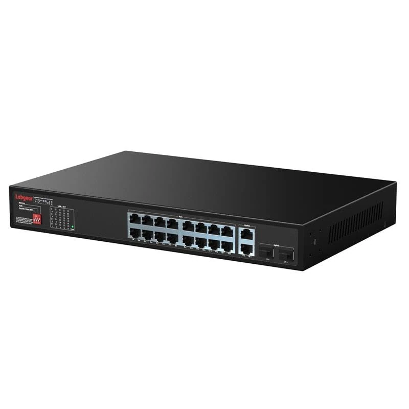 Labgear 16 Port Gigabit PoE Network Switch, 300m Range Unmanaged High-Speed Ethernet Splitter Hub with Extended Range, Desktop or Wall Mounted, Durable Metal Housing
