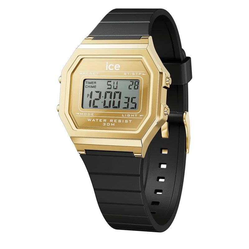 ICE-WATCH - ICE Digit Retro Metal Gold Mirror Black - Women's Wristwatch with Silicon Strap - 022731 (Small)