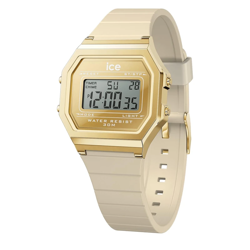 ICE-WATCH - ICE Digit Retro Metal Gold Mirror Almond Skin - Women's Wristwatch with Silicon Strap - 022732 (Small)