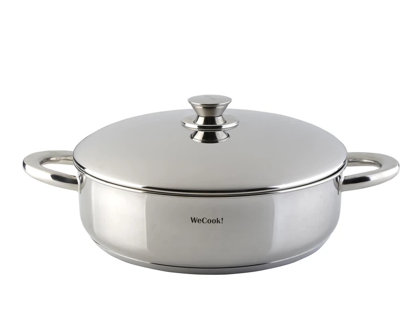 WECOOK! PRO Stainless Steel Casserole Dish with Lid 22 cm | Premium 18/10 Stainless Steel | Tri-Ply Induction Base 4.3mm | Oven Safe up to 200°C | Dishwasher Safe | PFAS, PFOA & PTFE Free