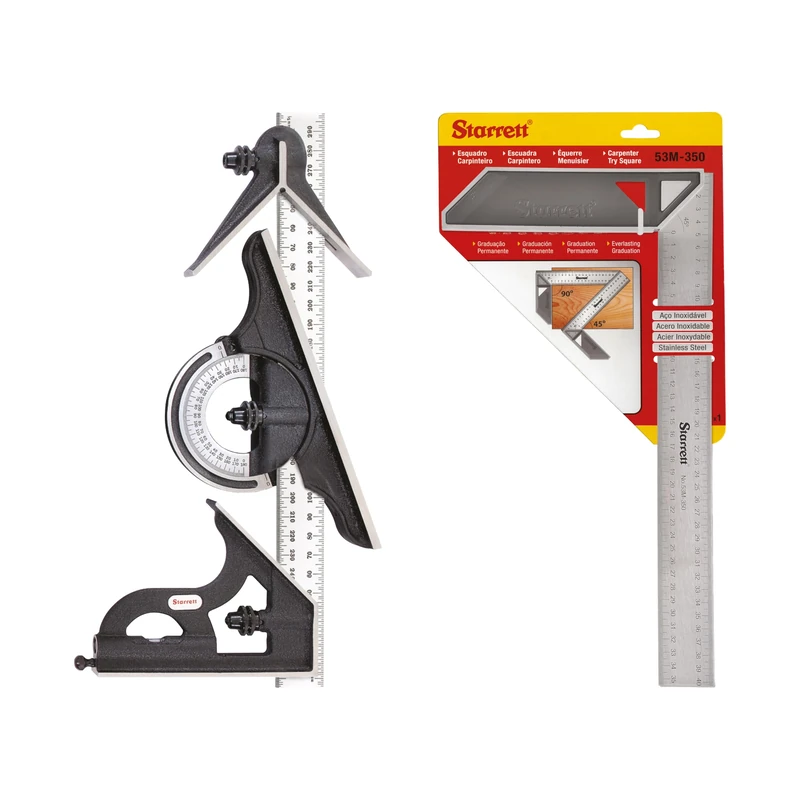 Starrett C435M-300 Combination Set and K53M-350-S Try Square Precision Measuring Kit