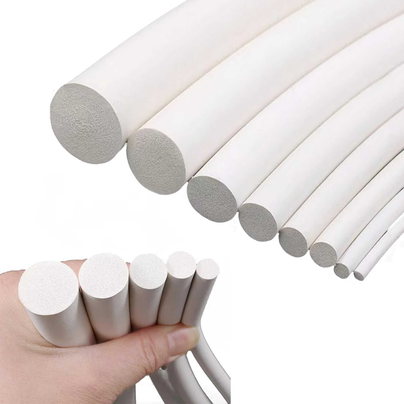 Estresen Silicone Foam Seal Strip Round Dia.16mm x 5M Long, Solid Sponge White Strip Soft Durable for DIY Gasket, Pads, Foam Tubing, Crafts