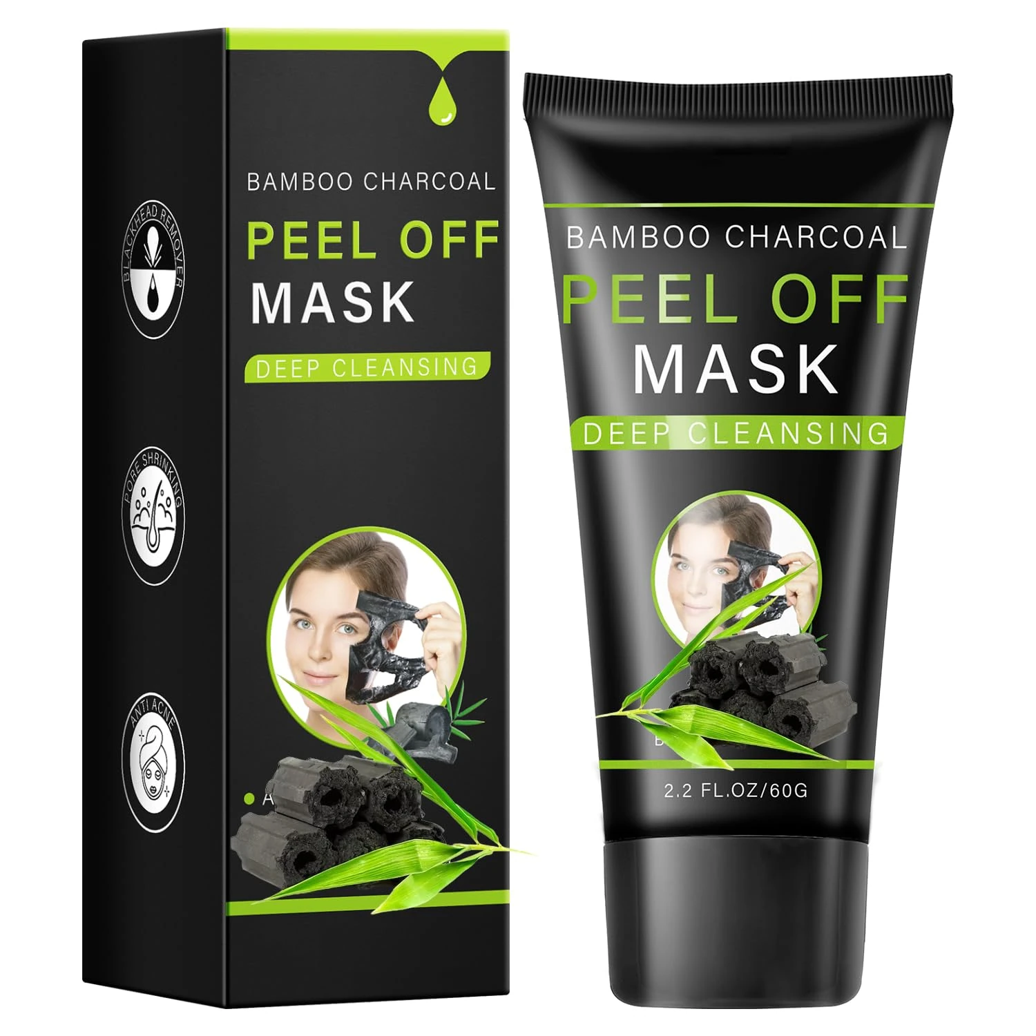 Bamboo Charcoal Peel Off Mask, Blackhead Remover Peel Off Mask Charcoal Face Masks for Deep Cleansing
