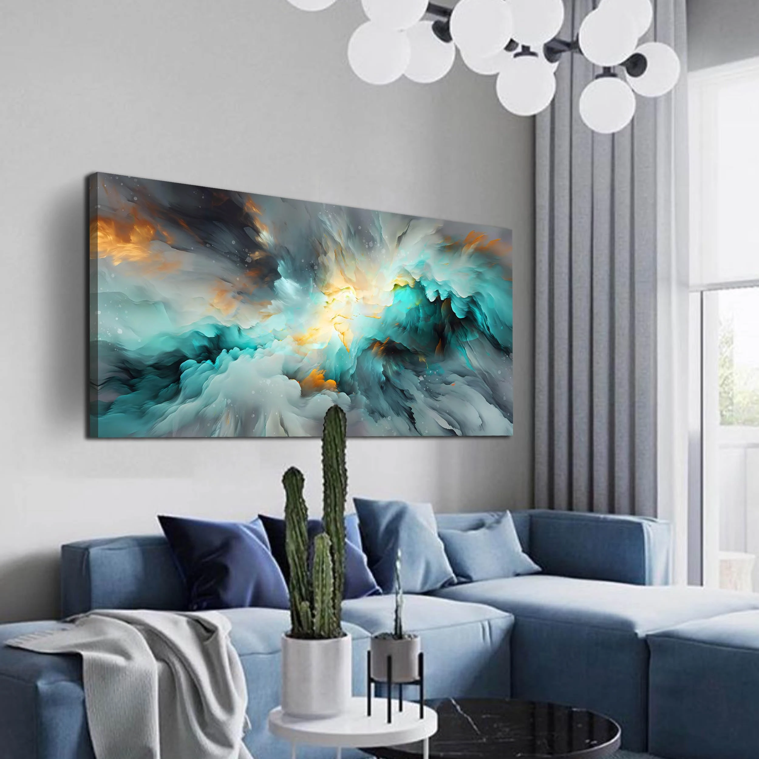 LAOTOART Abstract Art Canvas - Modern Art Wall Decor - Teal Room Decor for Teens Size 24" x 48"