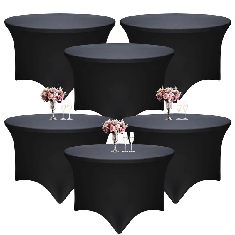 Yoquare 6-Pack Black 72" Diameter x 30" High Round Spandex Tablecloths | Stretchable Covers with Foot Pockets for 6FT Tables | Perfect for Parties, Weddings, Birthdays, Banquets