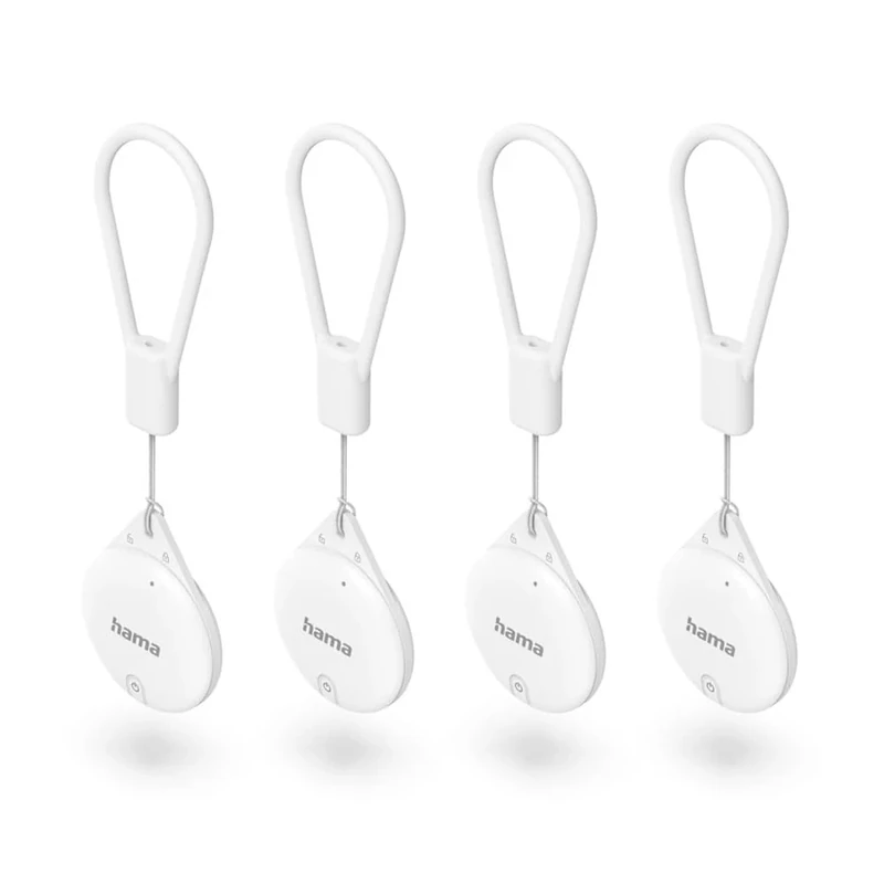 Hama Key Finder for Apple Where is App, 4 Pieces (Key Finder with Bluetooth, Alarm, Mobile Phone Key Finder for Keys, Wallet, Luggage, Animals, iOS, iPhone, iPod, iPad, Changeable Button Cell) White - Image 1