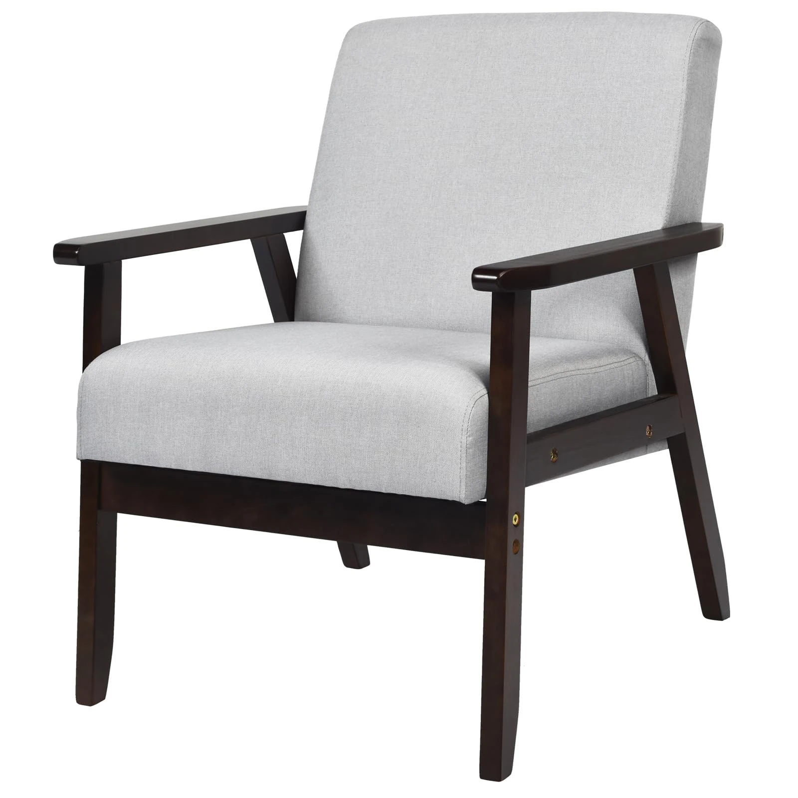 COSTWAY Armchair Accent Chair, Linen Fabric Upholstered Single Sofa Lounge Armchair, Modern Leisure Comfy Seat Occasional Reading Chair for Living Room Bedroom (Rubber Wood Frame, Light Grey)