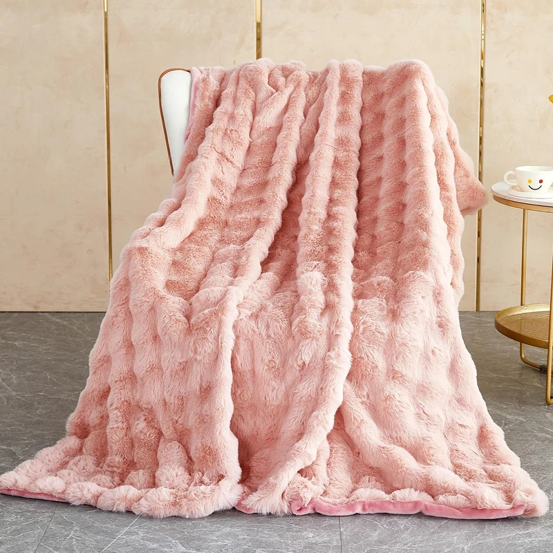 SHANNA Soft Warm Rabbit Plush Fleece Blankets Thick 1000 GSM Throws for Sofa Large Fluffy Versatile Blanket Bed Throw for Bedroom, Couch, Travel, Kids, Camping (Pink, 230 * 250cm)