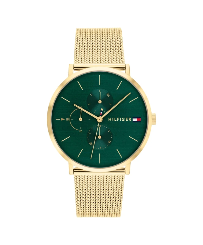Tommy Hilfiger Analogue Multifunction Quartz Watch for Women with Gold Colored Stainless Steel Mesh Bracelet - 1782766
