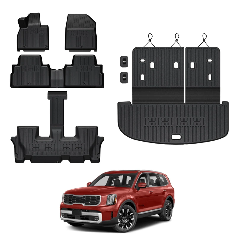 GALVAGNITE Floor Mats for Kia Telluride 2020-2024 7-seat/8-seat Trunk Mat with Backrest Mat, All Weather TPE Cargo Liner Back Seat Cover Protector 2024 Kia Telluride Accessories