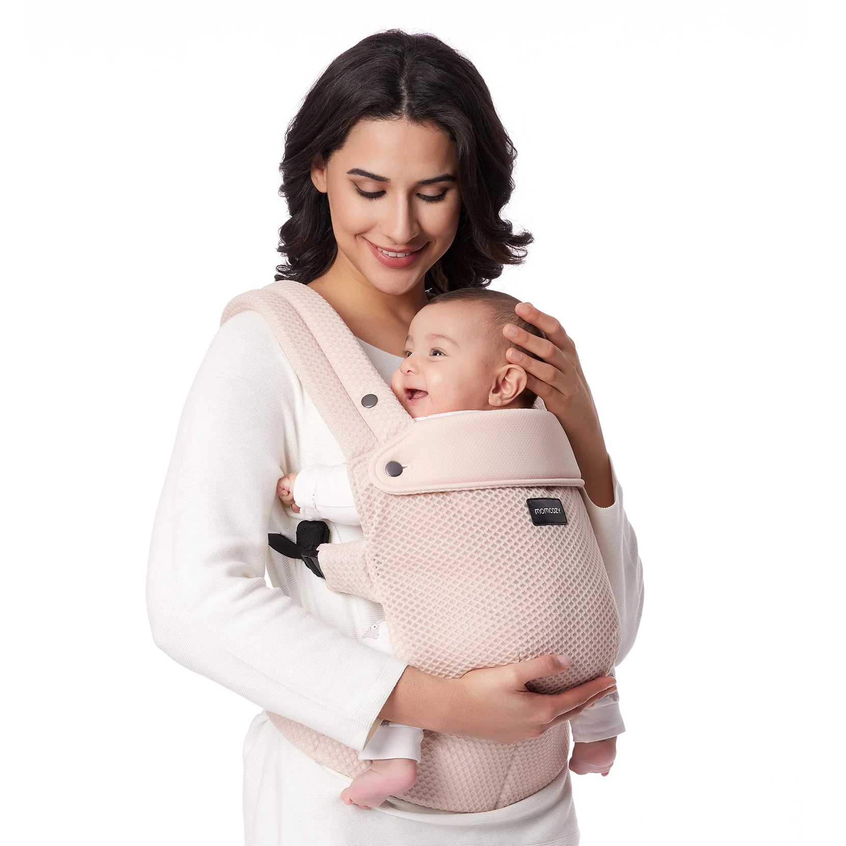 Momcozy Breathable Mesh Baby Carrier, Ergonomic and Lightweight Carrier for 3-24 Months with Enhanced Lumbar Support, All Day Comfort for Hands-Free Parenting, Air Mesh-Pink
