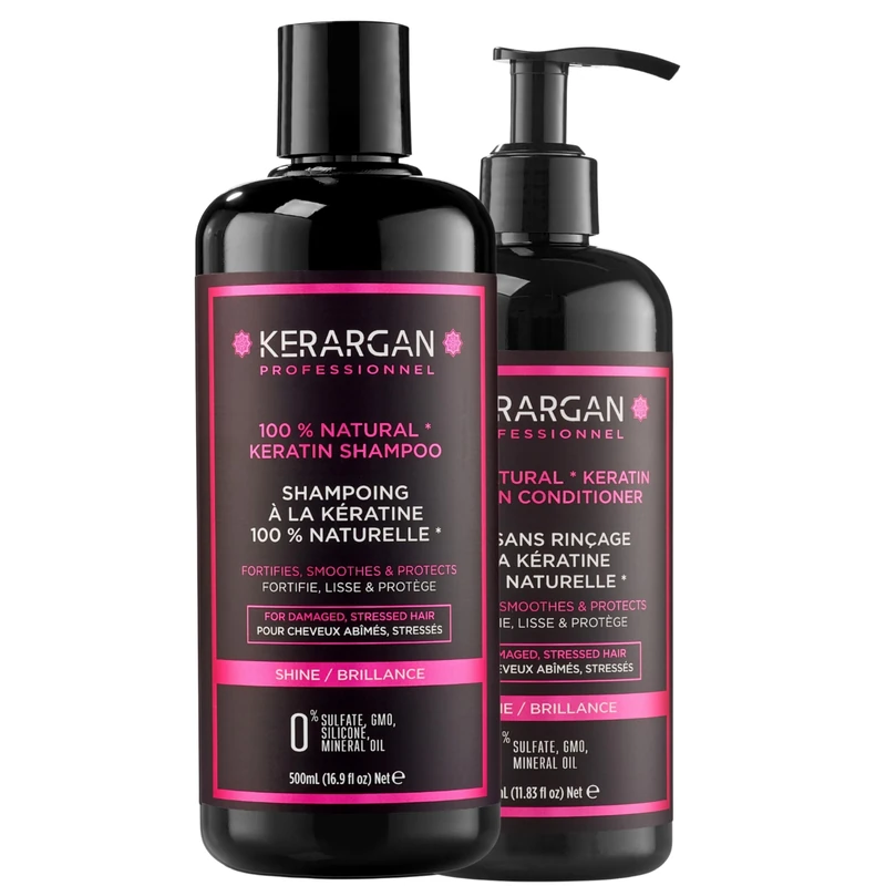 Kerargan - Shampoo and Leave-In Treatment Duo with Keratin for Damaged and Stressed Hair - Strengthens, Smooths, and Protects - Sulfate-Free, Paraben-Free, Silicone-Free - 500ml + 350ml