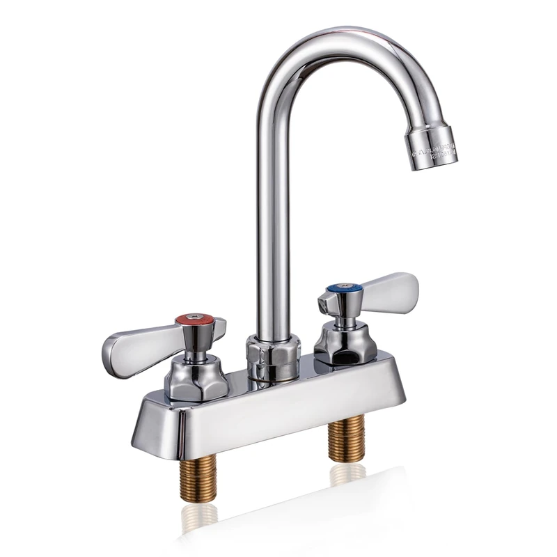Phivan Commercial Sink Faucet Deck Mount 4 Inch Center Kitchen Sink Faucet with High Arc 360° Swivel Spout 3-1/2" Gooseneck Spout Premium Brass Chrome Finish