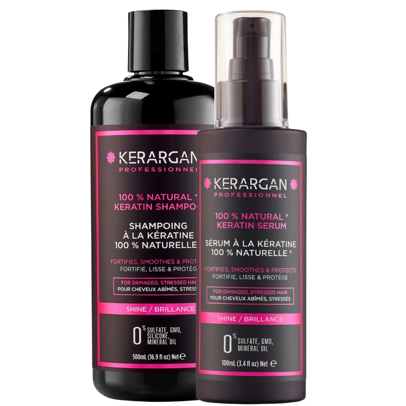 Kerargan - Ultra Repairing Shampoo and Serum Duo with Keratin for Damaged and Stressed Hair - Strengthens, Smooths, and Protects - Sulfate-Free, Paraben-Free, Silicone-Free - 500ml + 100ml