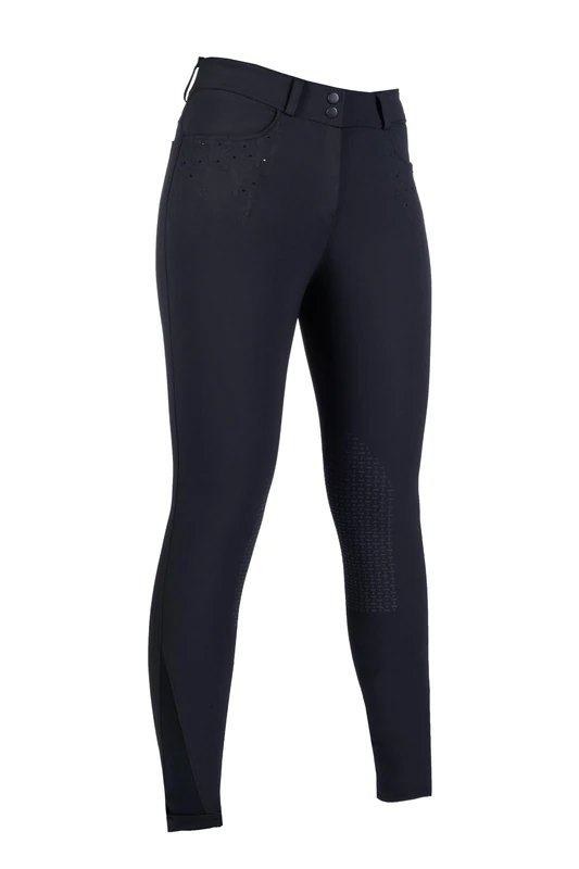 HKM Women's Savona Style Silicone Knee Patch Riding Breeches, Black, 26