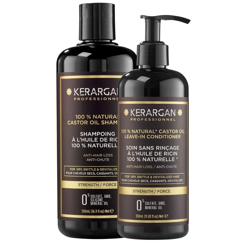 Kerargan - Anti-Hair Loss Shampoo and Leave-In Treatment Duo with Castor Oil for Dry, Brittle, and Lifeless Hair - Sulfate-Free, Paraben-Free, Silicone-Free - 500ml + 350ml