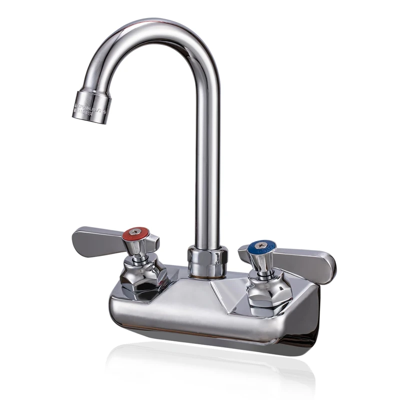 Phivan Commercial Kitchen Sink Faucet Wall Mount 4 Inch Center Commercial Kitchen Sink Faucet with High Arc 360° Swivel Spout 3-1/2" Gooseneck Spout Premium Brass Chrome Finish