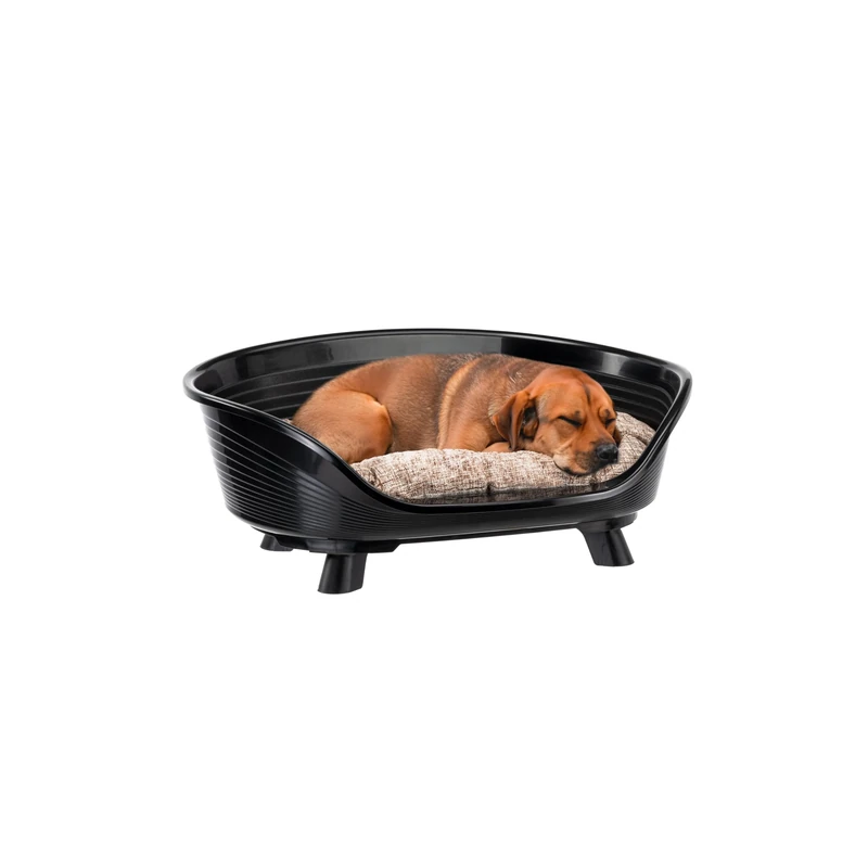 Ferplast Dog Bed With Cotton Cushion, Raised & Washable, Medium Plastic Basket, Breathable & Antislip, THRONE 70,5 x 52 x h 28,5 cm, Black