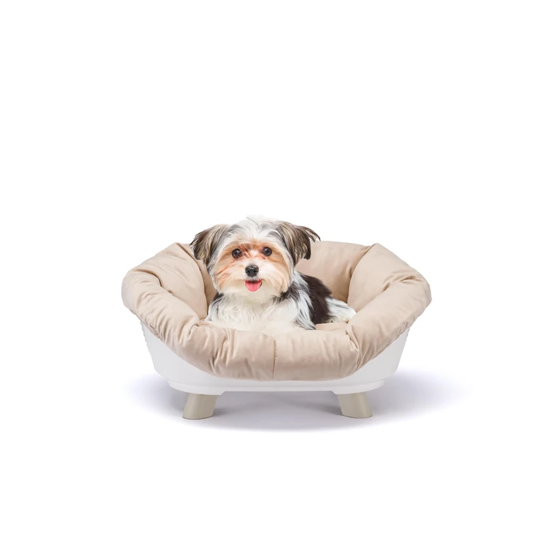 Ferplast Dog & Cat Bed with Cushion, Washable Raised Bed, Plastic Dog Basket & Cat Basket, Breathable & Antislip, SOFA THRONE 64 x 48 x h 29.5 cm, White