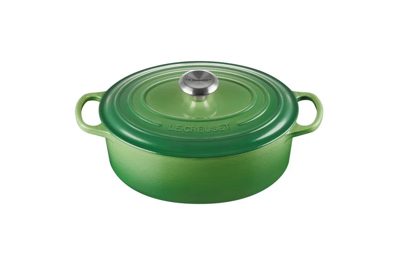 Le Creuset Signature 21178274082430 Cast Iron Casserole Dish with Lid, Diameter 27 cm, Oval, Suitable for All Types of Cookers and Induction, Volume: 4.1 L, 4.425 kg, Bamboo, Bamboo