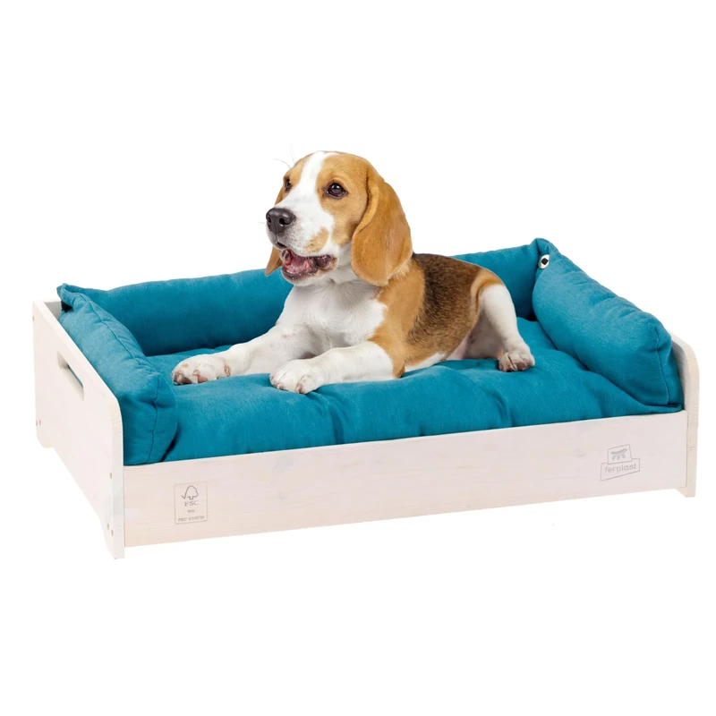 Ferplast Dog Bed & Cat Bed with Cushion HALL, Cat & Dog Bed Washable, FSC Wood, Indoor Dog Bed Small, Small Dogs and Cats, Breathable & Antislip, 67 x 43 x h 17 cm