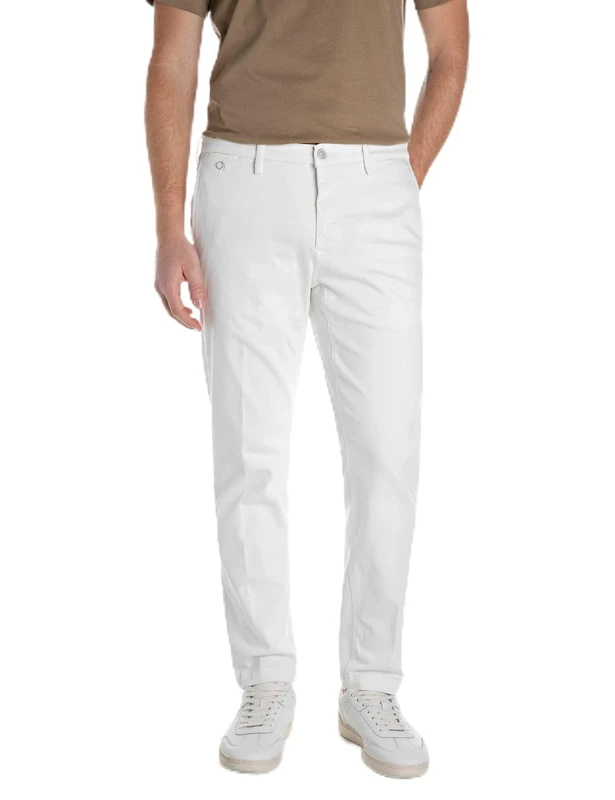 Replay Benni Hyperchino Men's Regular Fit Chino Jeans Colour X-Lite, 011 Natural White, 34 W/32 L