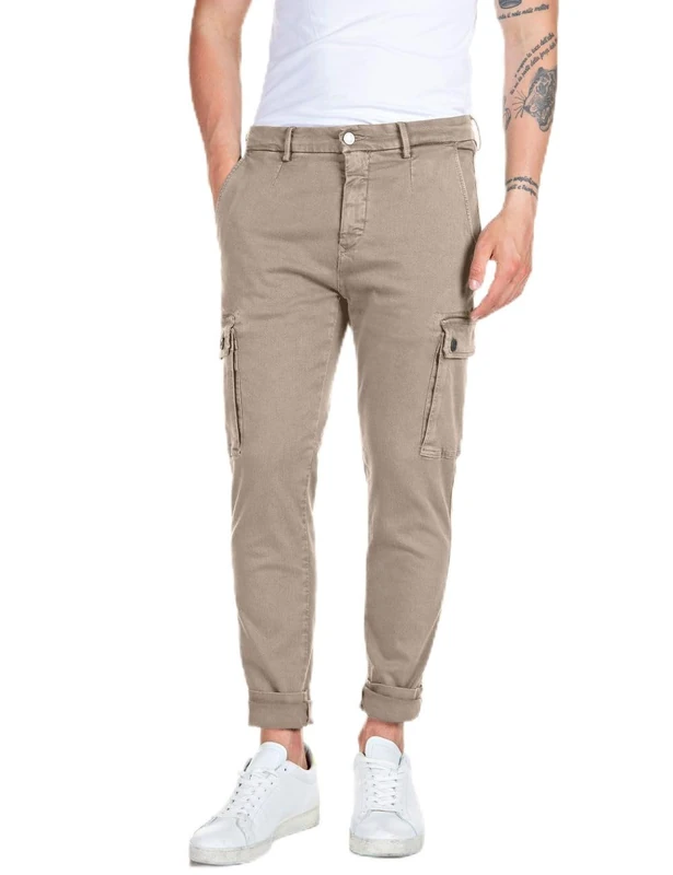 Replay Jaan Hyperflex Colour Men's Cargo Trousers, 020 Sand., 34 W/34 L