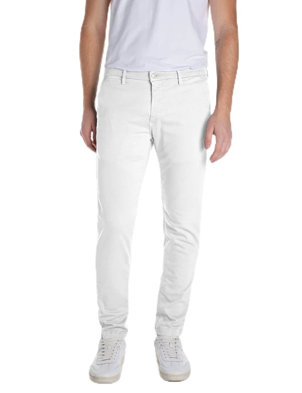 Replay Zeumar Hyperchino Men's Slim Fit Chino Jeans Colour X-Lite, 011 Natural White, 31 W/32 L