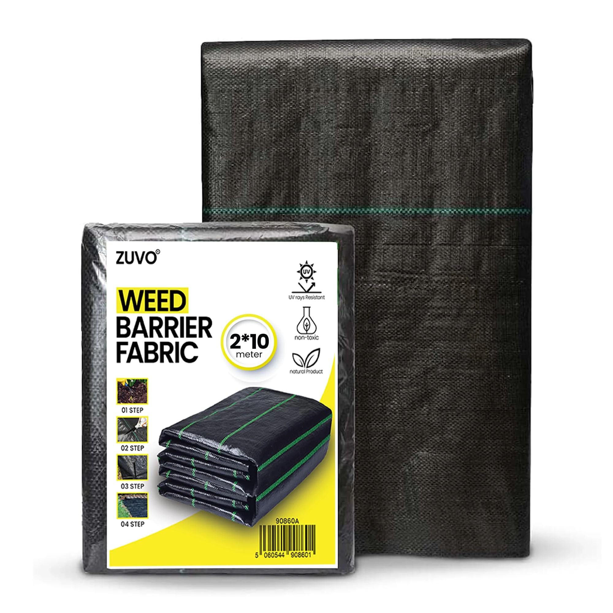 Zuvo - Weed Membrane (2M X 10M) - Heavy Duty Weed Control Fabric 110 GSM - UV Stabilised Landscape Sheet For Patios and Garden - Easy To Cut And Install Black Plastic Sheeting