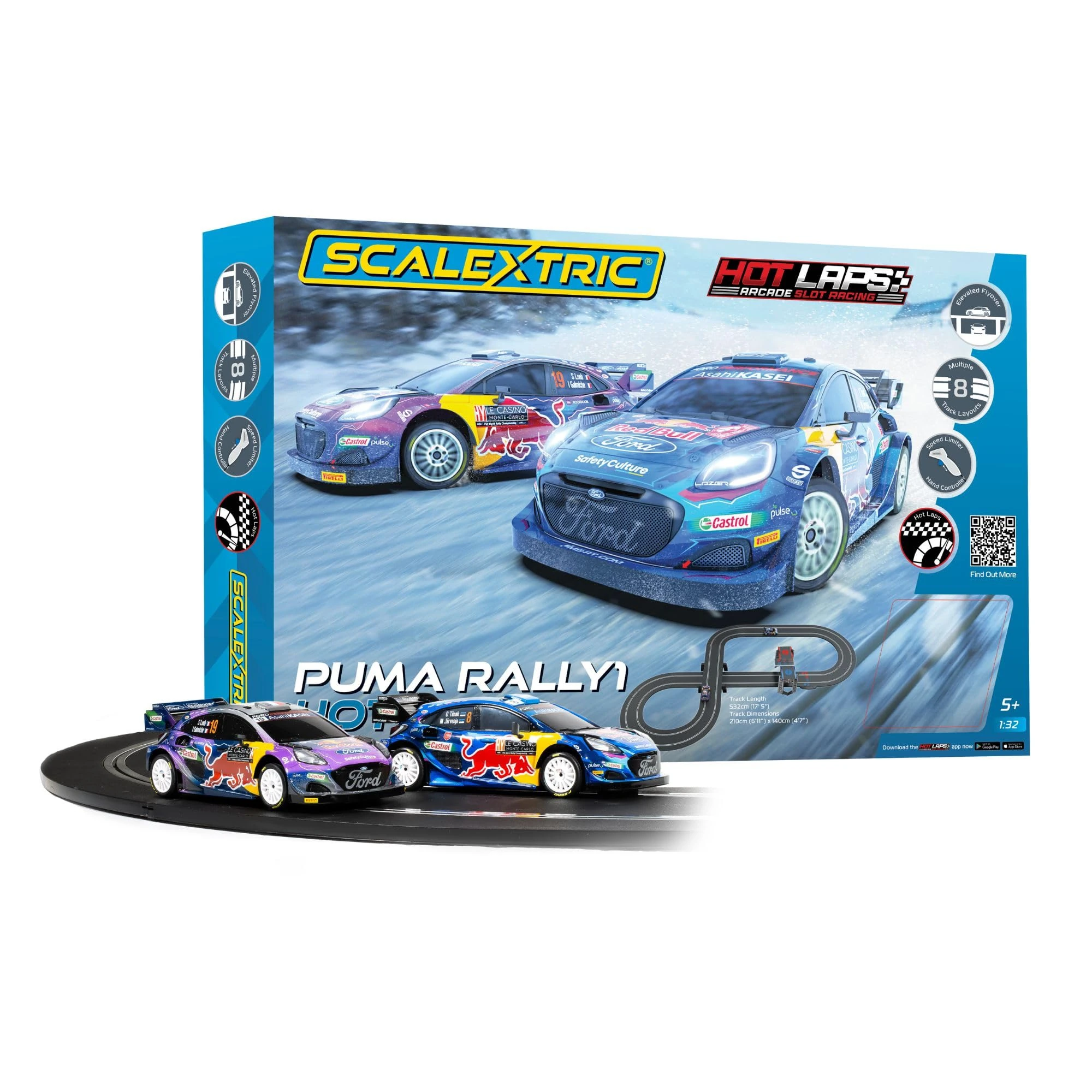 Scalextric Racing Track Sets for Kids - C1452M Scalextric Puma WRC Hot Laps Race Set Speed Track - Electric Tracks for Boys & Girls 5+, Slot Car Race Tracks - 1:32 Scale Mini Car Racing Sets