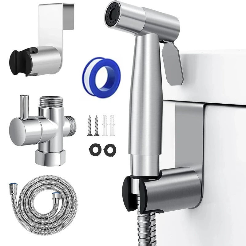 Zuvo - Handheld Bidet Shower Spray for Toilet | Stainless Steel Bidet Shattaf Sprayer Kit | Muslim Shower with 1.5m Hose & T-Adapter