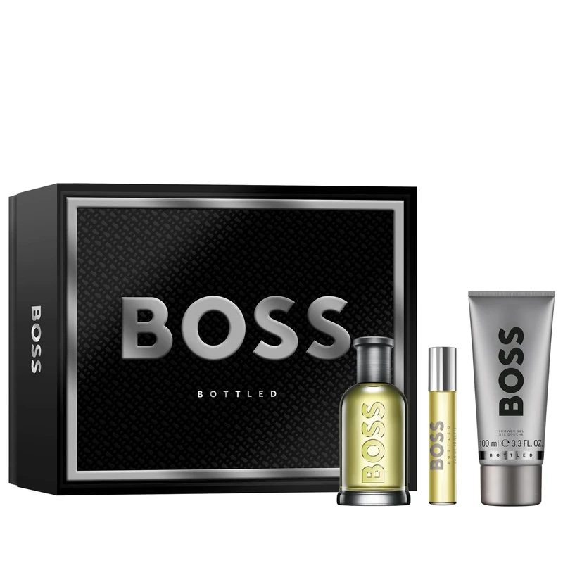 BOSS Men's 3 Piece BOSS Bottled Festive Giftset - Eau de Toilette 100ml, Travel Spray 10ml and Shower Gel 100ml