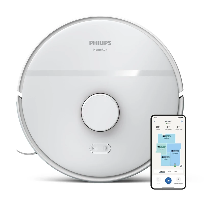 Philips HomeRun 2000 series: 2-in-1 Robot vacuum and mop with 2700 Pa suction & 130 min runtime, laser navigation, carpet boost, app-controlled, White (XU2000/20)