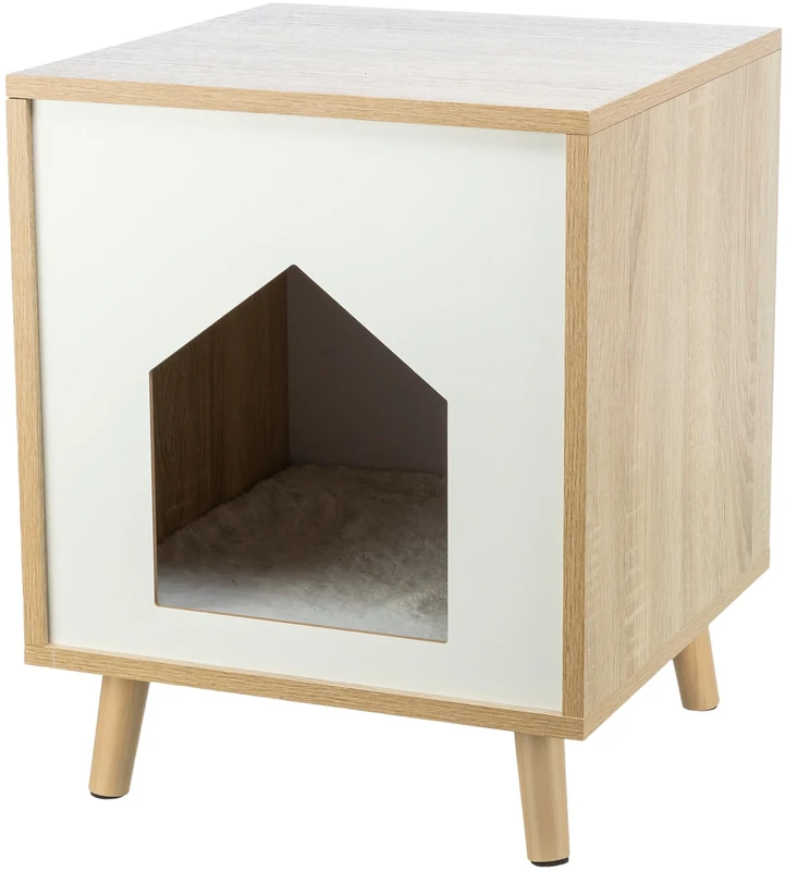 TRIXIE Isa Indoor Cat Condo, Modern Cat Bed Side Table & Nightstand, Cat Hideaway Cave with Cozy Cushion