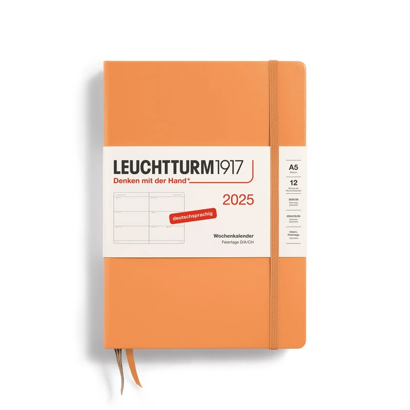LEUCHTTURM1917 370544 Weekly Planner 2025, Medium A5 Hardcover - 12-Month Planner, 80 g, Lined - Apricot