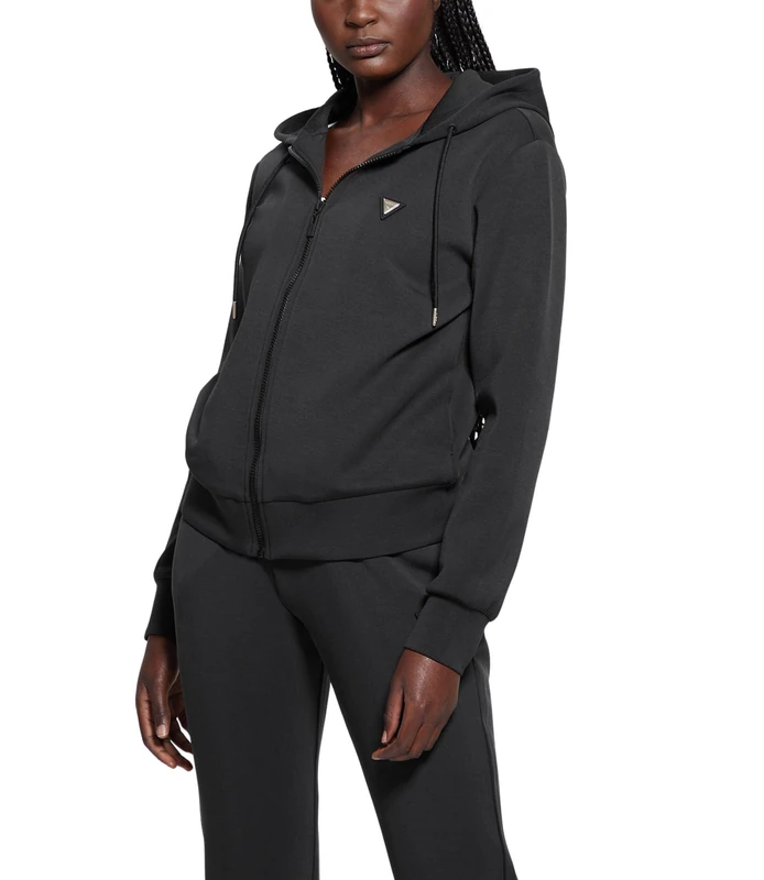 Guess Women's full zip hoodie sweatshirt, Black, XS