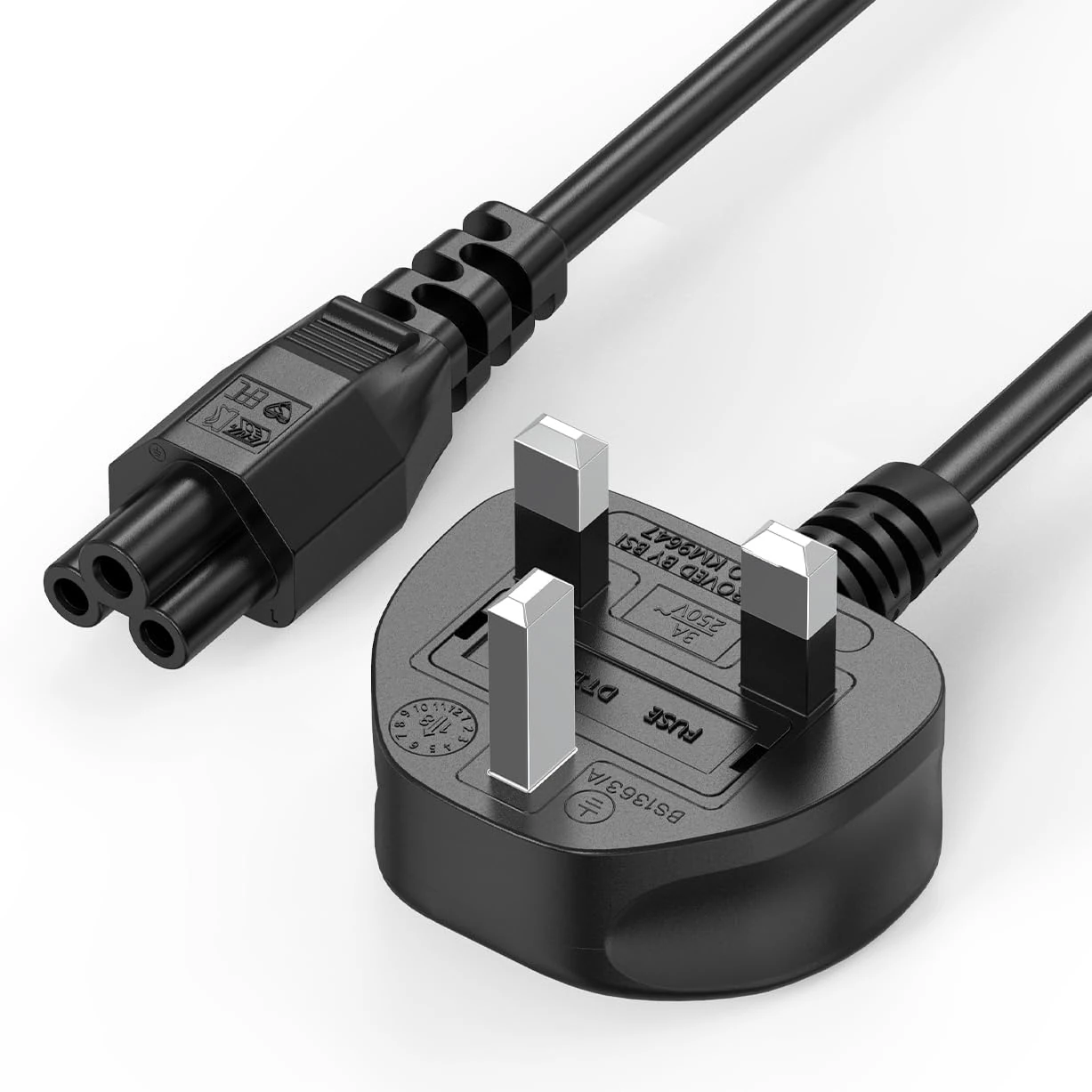 Laotop Power Cable 1.5M, Mellbree UK 3 Pin C5 Cloverleaf Power Cable for Laptop Compatible with Acer, Dell, HP, Sony, Delta, Lenovo, ThinkPad, IdeaPad, Yoga, Edge, Asus Rog, Trio, LG