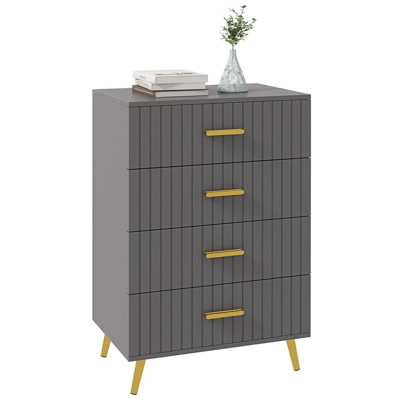 HOMCOM Bedroom Chest of Drawers, Modern 4-Drawer Dresser, Storage Drawer Unit with Aluminium Legs, Dark Grey
