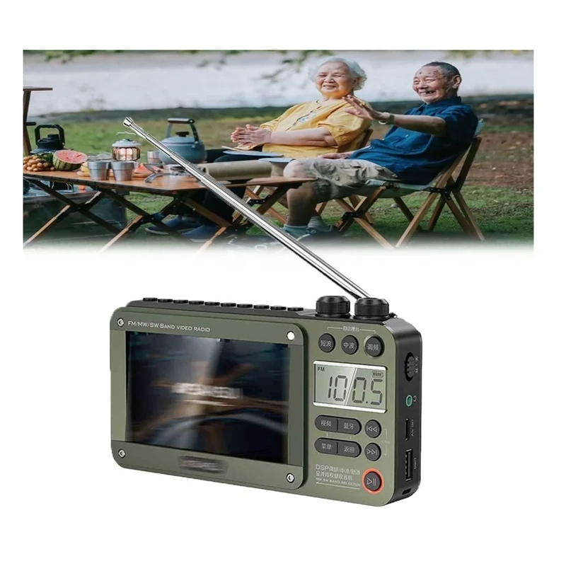 High-end Video Plug-in Bluetooth Pocket Full Band Video Radio, High-end Video Plug-in Bluetooth Pocket TV, Personal AM/FM Pocket Radio Portable, Support USB, TF Card, Antenna, for Campin (Green)