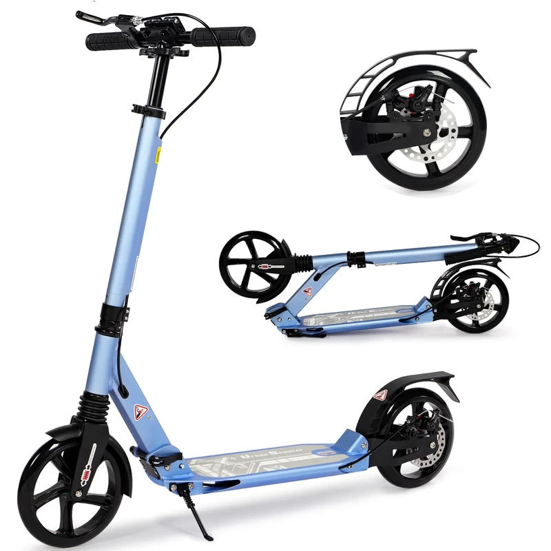 H.yeed Kick Scooter for Kids Ages 8-12 and up, 200mm Big Wheels for Adults with Disc Brakes, Adult Scooter with Carry Strap and Double Shock Absorption, Foldable Scooters for Teenagers 11-15 (Blue)