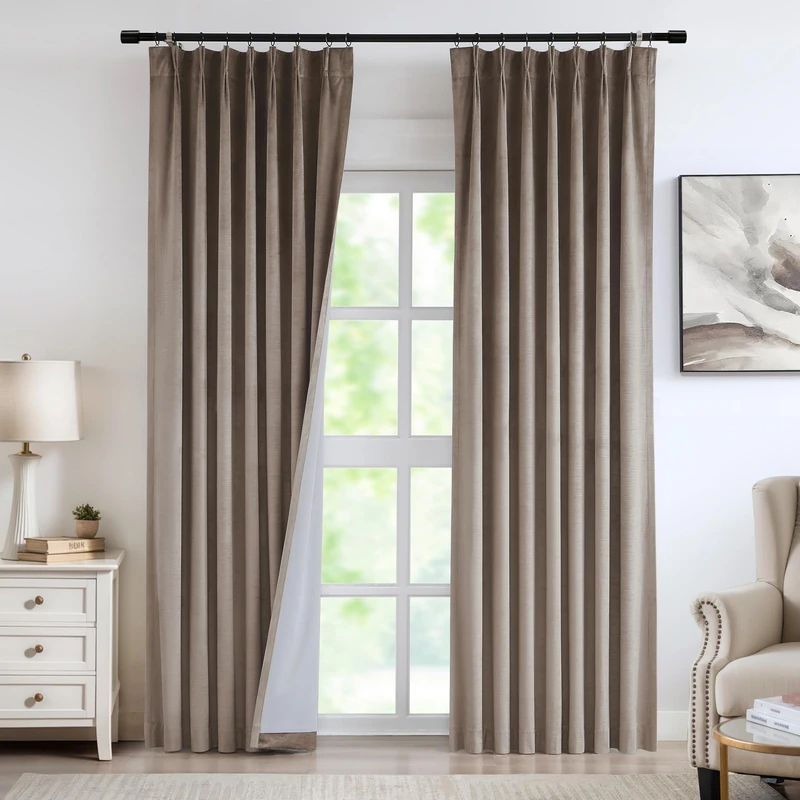 Vision Home Mocha Tan Velvet Pinch Pleated Blackout Curtains 95% Room Darkening Window Curtains 90 inch for Living Room Bedroom Thermal Insulated Velvet Pleat Drapes Pin Hooks Back Tab 40" Wx90 Lx2